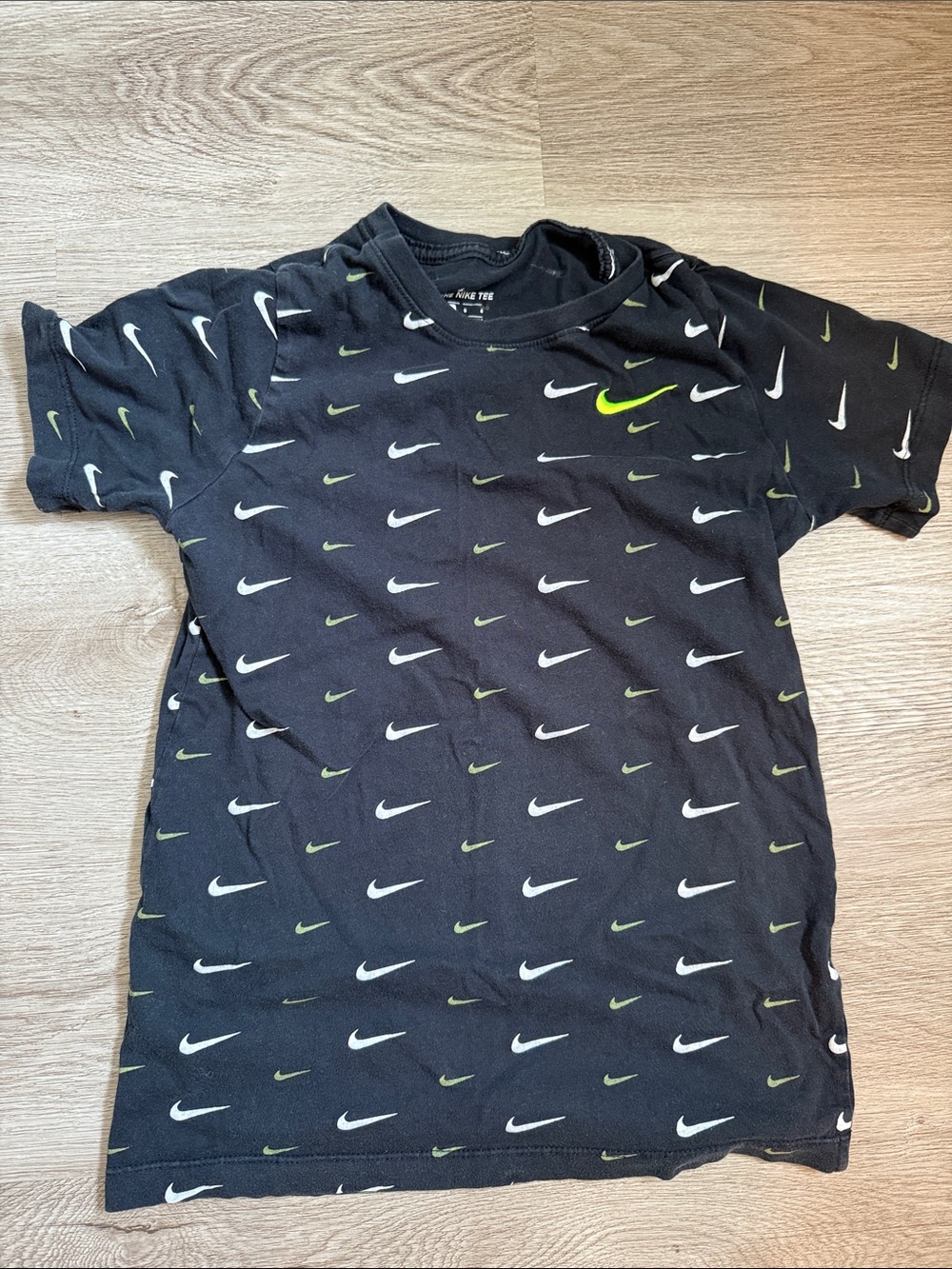 Nike Black Tee with White & Neon Green Swooshes